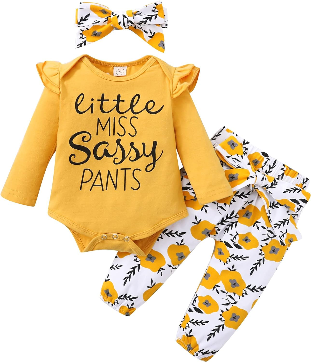 Infant Baby Girl Floral Ruffle Romper and Pants Set for Fall/Winter (0-3 Months)