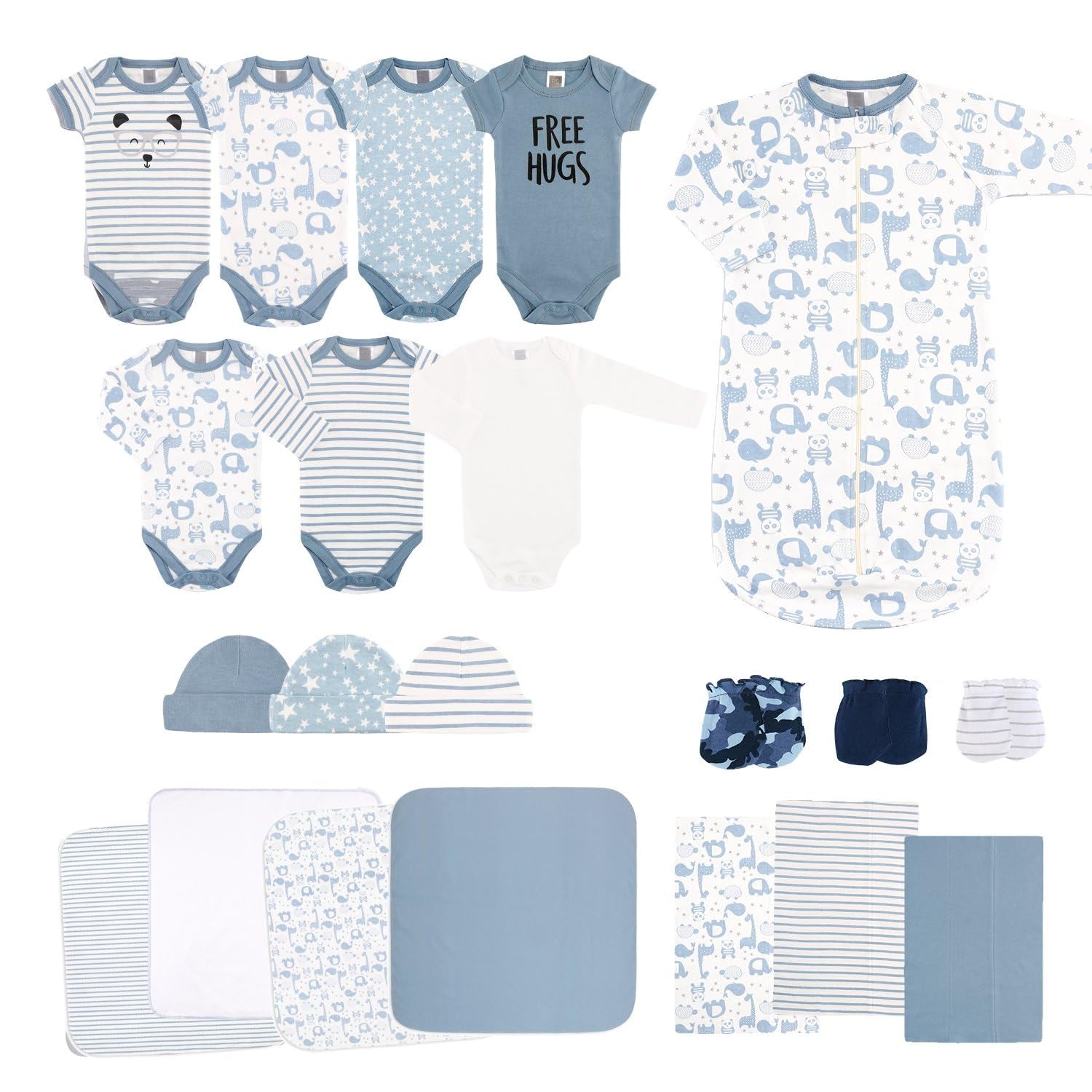 Peanutshell 23-Piece Baby Layette Gift Set for Boys - Essential Newborn Clothing and Accessories in Soft Blue (0-3 Months)