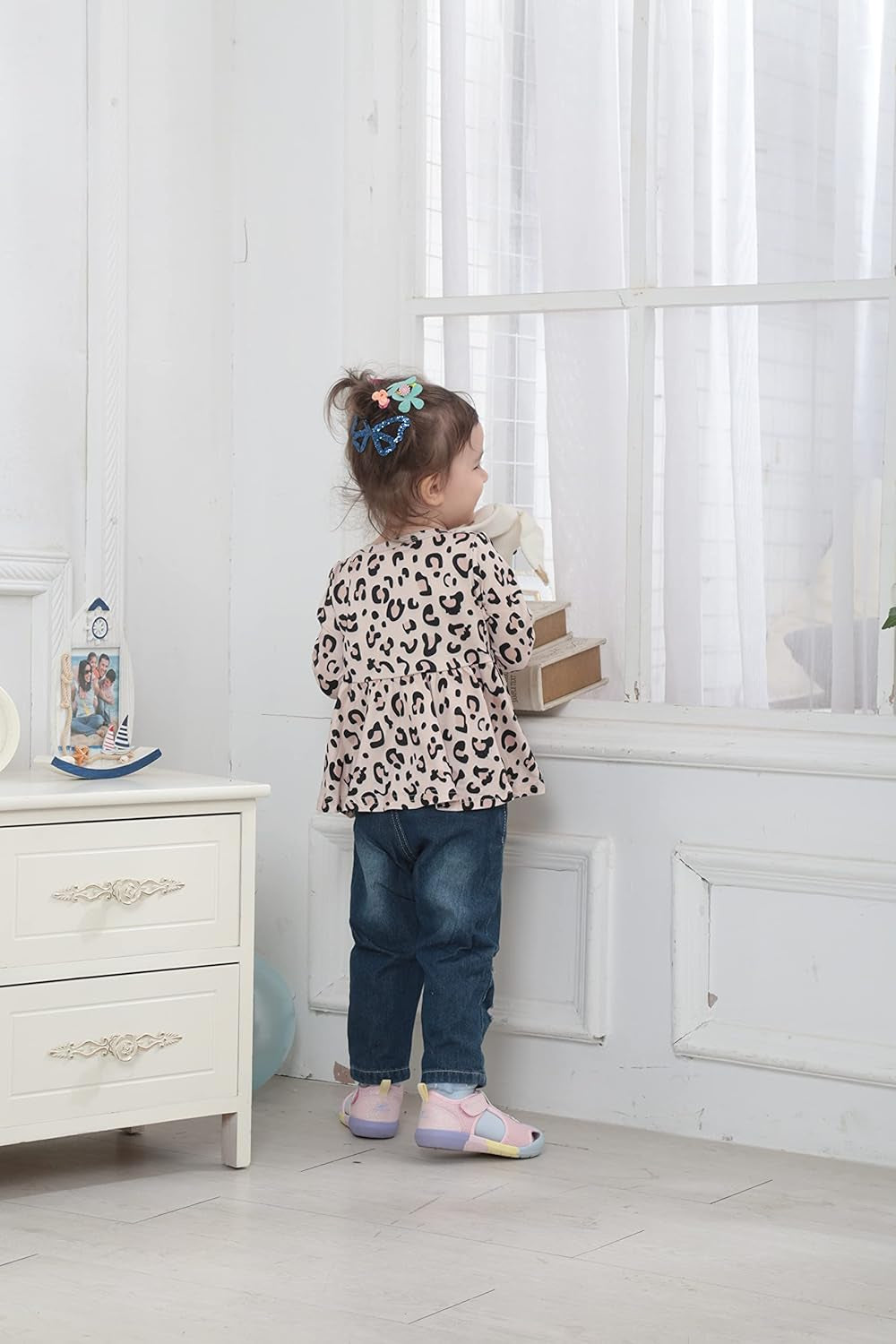 Infant and Toddler Denim Outfit Set for Baby Girls (12-24 Months) - Ruffle Top with Ripped Jeans