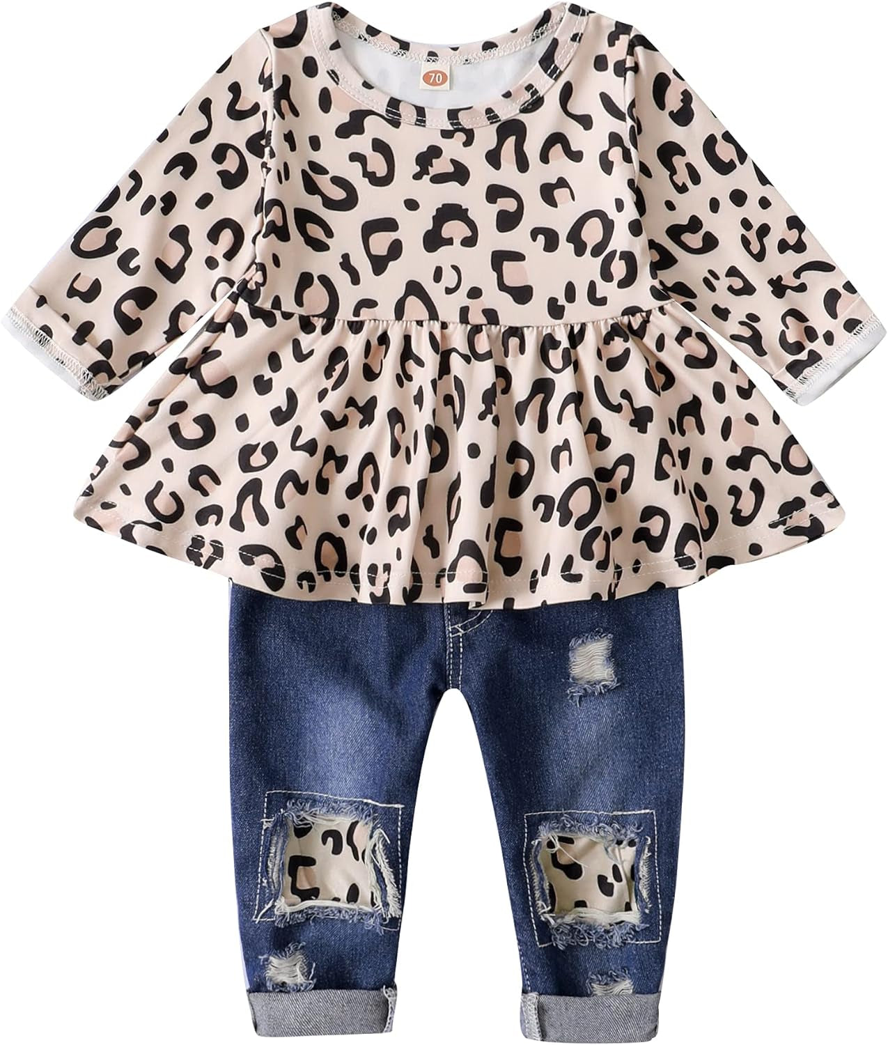Infant and Toddler Denim Outfit Set for Baby Girls (12-24 Months) - Ruffle Top with Ripped Jeans