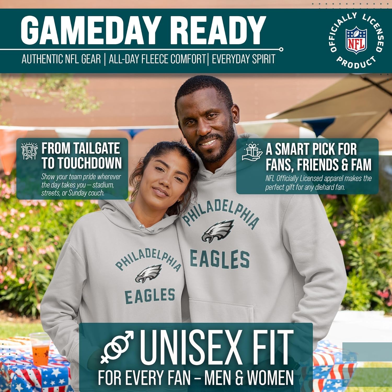 NFL Adult Gameday Hooded Sweatshirt - Poly Fleece Cotton Blend for Warmth and Team Representation