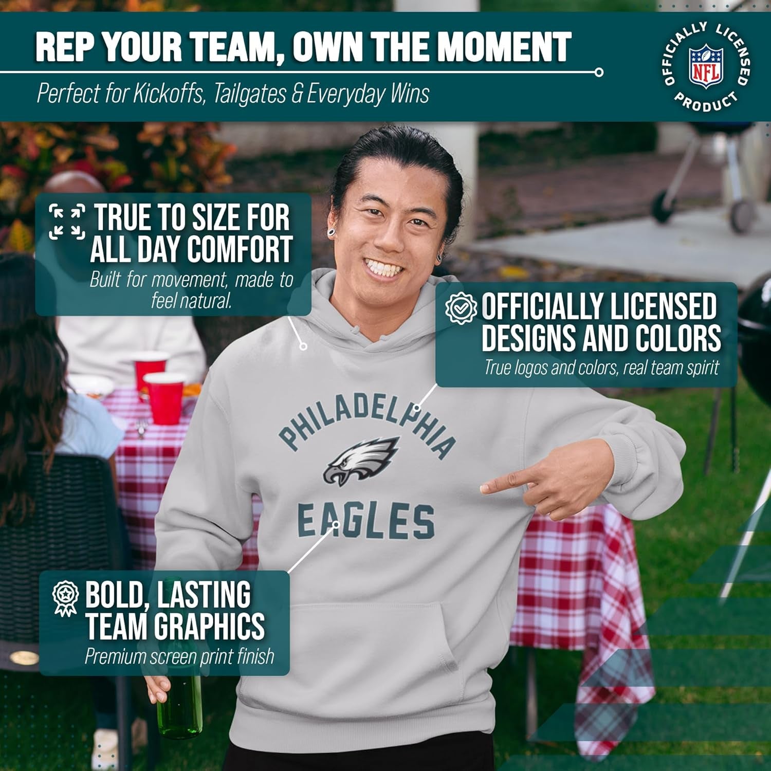 NFL Adult Gameday Hooded Sweatshirt - Poly Fleece Cotton Blend for Warmth and Team Representation