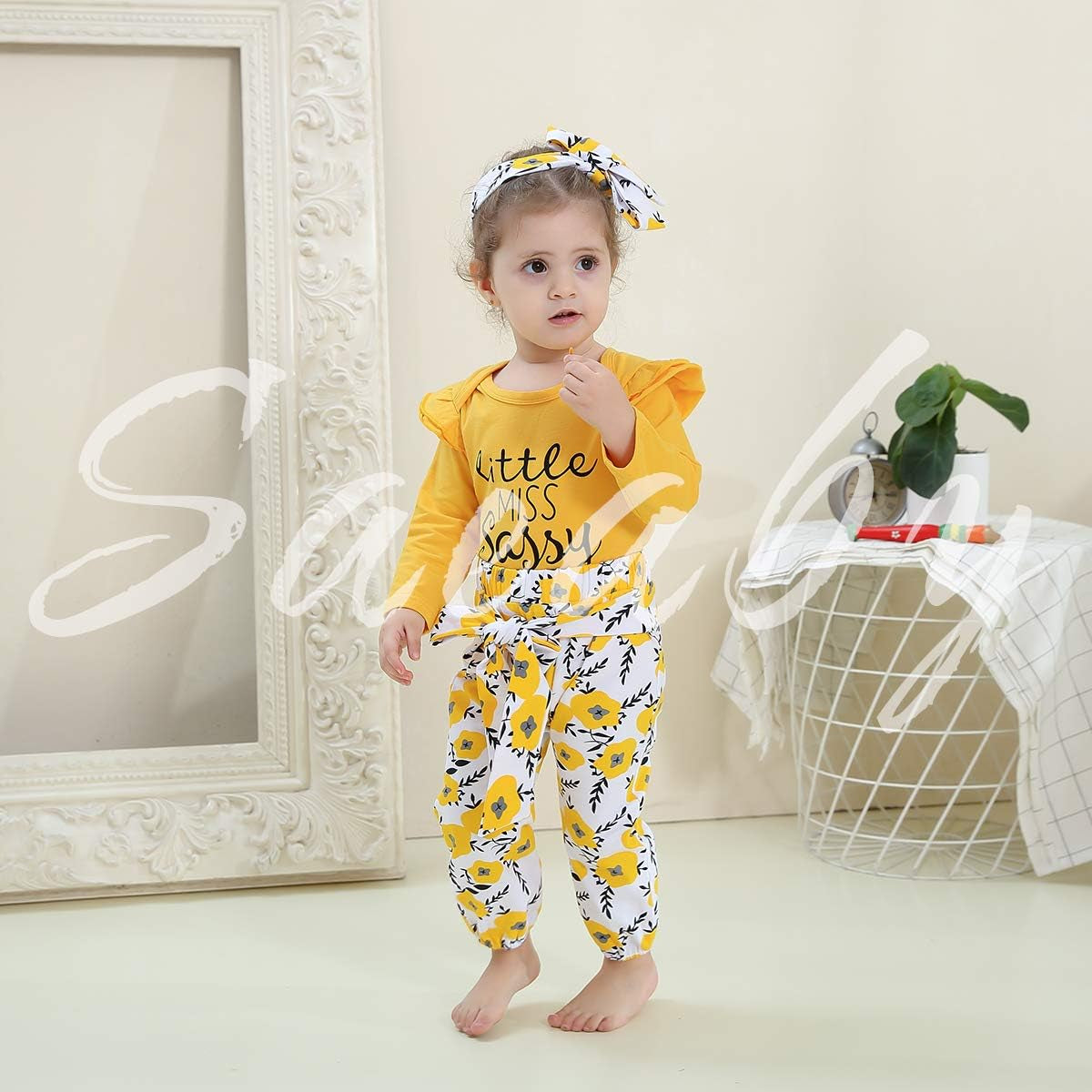 Infant Baby Girl Floral Ruffle Romper and Pants Set for Fall/Winter (0-3 Months)
