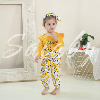 Infant Baby Girl Floral Ruffle Romper and Pants Set for Fall/Winter (0-3 Months)