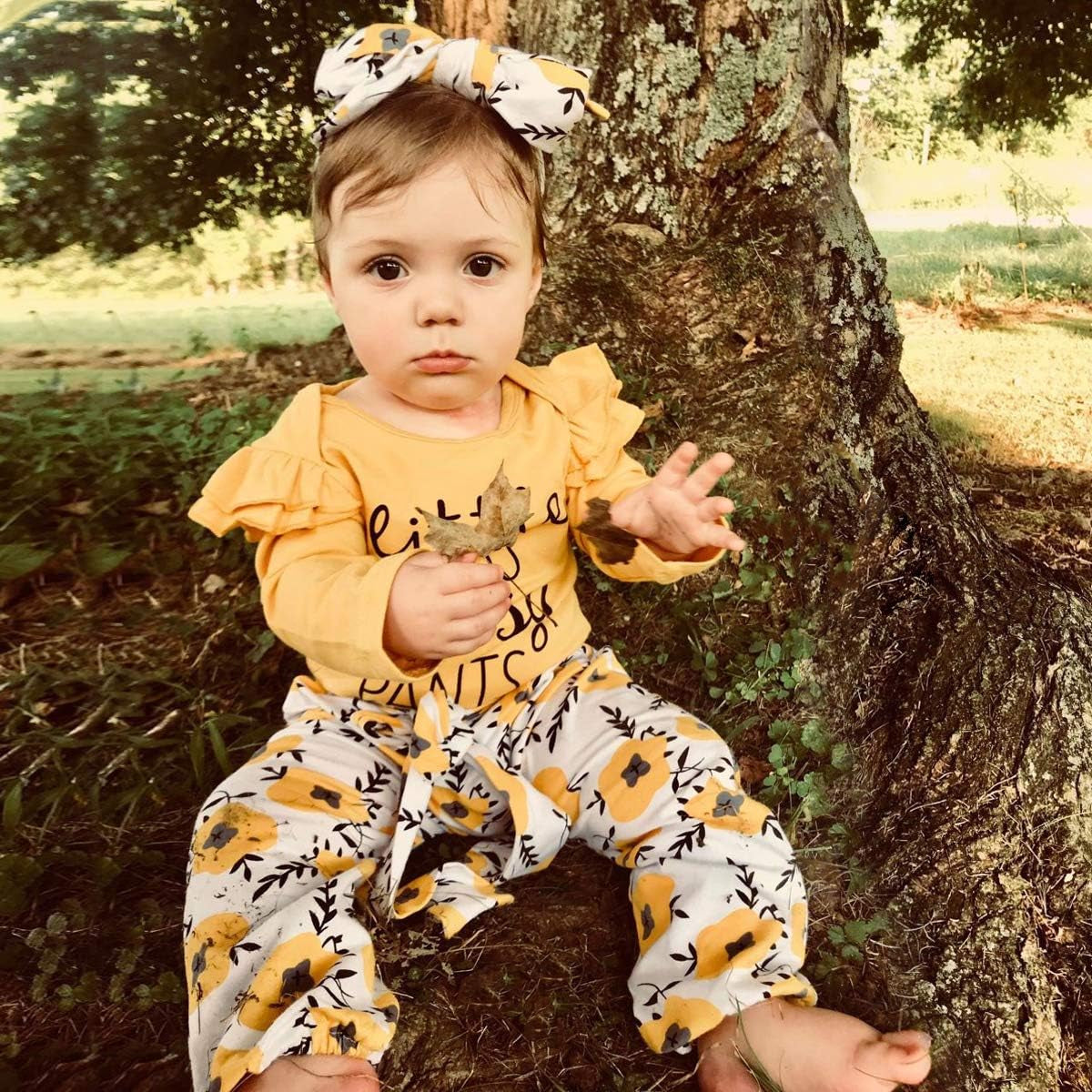 Infant Baby Girl Floral Ruffle Romper and Pants Set for Fall/Winter (0-3 Months)