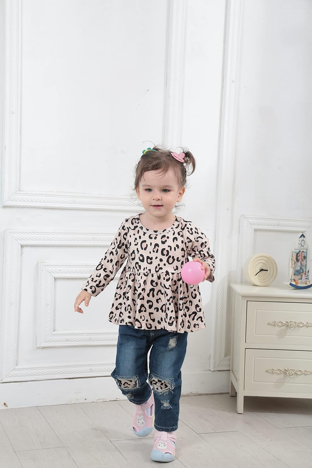 Infant and Toddler Denim Outfit Set for Baby Girls (12-24 Months) - Ruffle Top with Ripped Jeans
