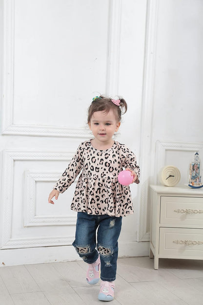 Infant and Toddler Denim Outfit Set for Baby Girls (12-24 Months) - Ruffle Top with Ripped Jeans